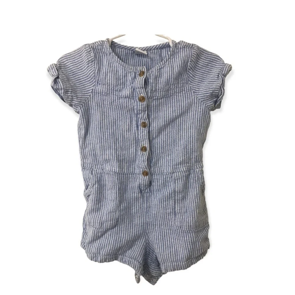 3/$15 Old navy toddler linen  blend blue and white stripe romper